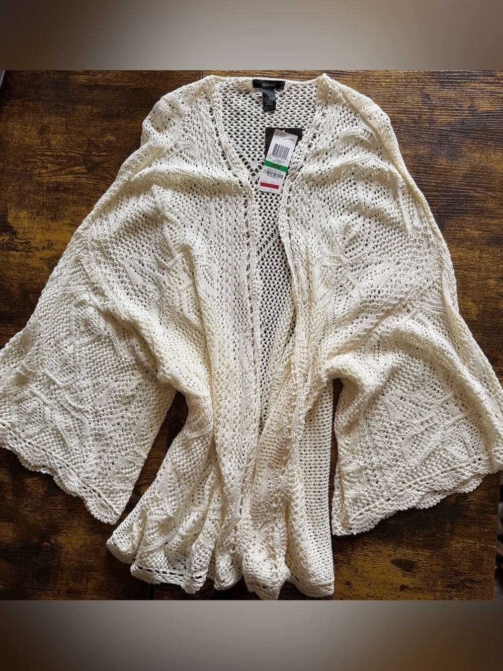 Alfani Cream Open-Weave Crochet Cardigan
